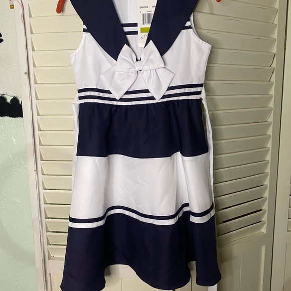 Vintage Deadstock NWT Rare Editions Navy and White Girls Dress - Picture 1 of 6